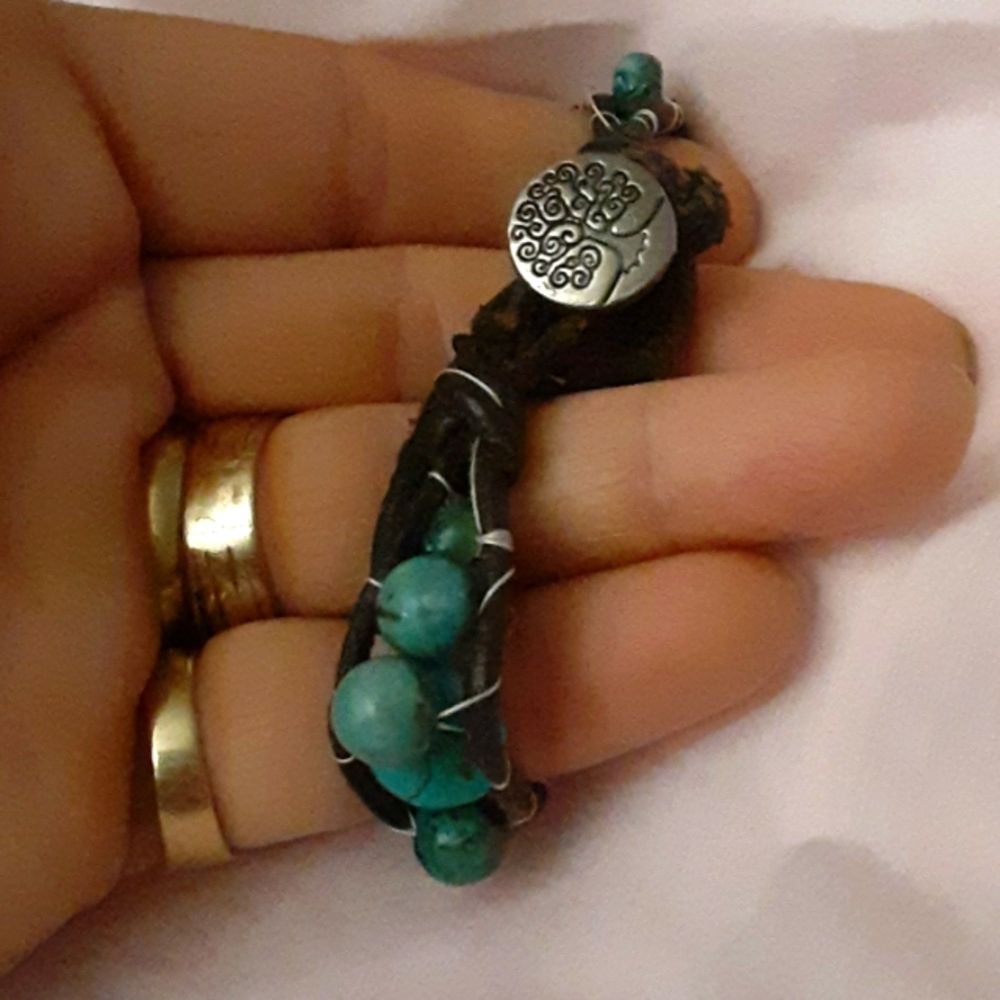 Handmade leather wrap beaded bracelet